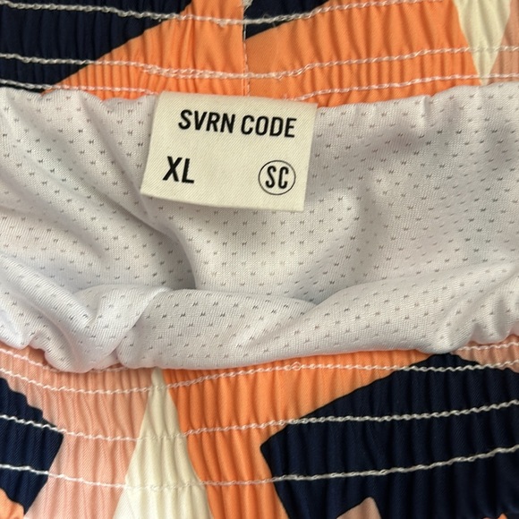 NWT SVRN Code Swim Trunks Mens XL Orange Blue Geo Sovereign Board Shorts - Picture 2 of 8